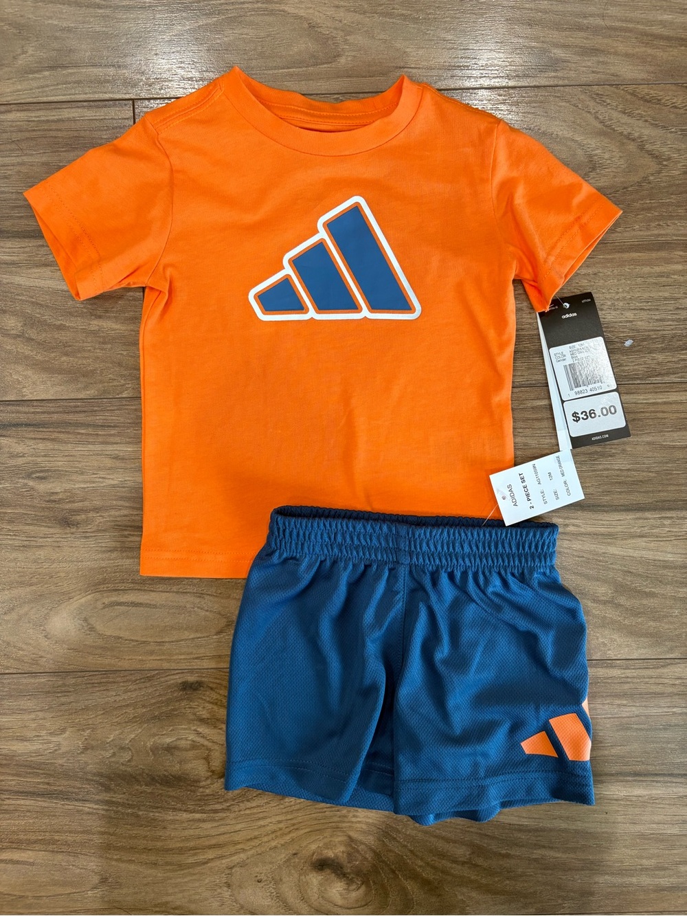 adidas Orange and Blue Kids Athletic Tee & Shorts Set